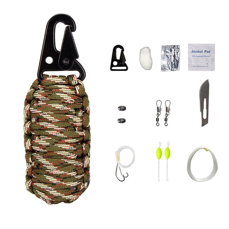 16st Outdoor Paracord Kit Överlevnadsrep Set Fiskeverktyg Camping Karbinhake Nödutrustning