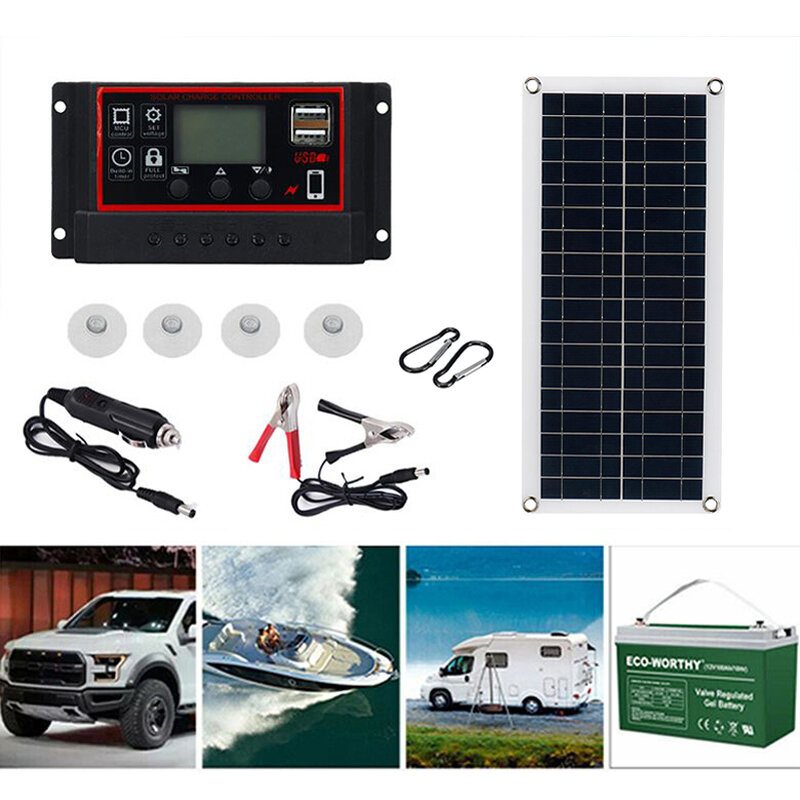 18v Solenergisystem Vattentätt Usb-nödladdning Solpanel Med 40a/50a/60a Laddare Controller Kit Camping Travel Power Generation