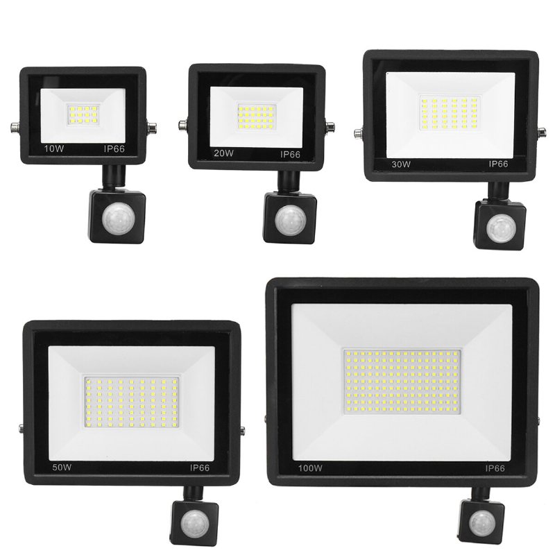 20w/30w/50w/100w Led Floodlight Pir Rörelsesensor Reflektor Led Flood Light Vattentät Ip66 Spotlight Vägg Utomhusbelysning