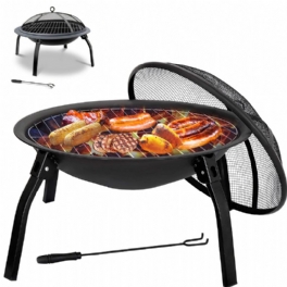 22 Tums Hopfällbar Ståleldstad Bbq Grill Rund Eldskål Lättviktig Med Stockgaller Mesh-överdrag Bbq Spis För Camping Picknick Bonfire Uteplats Trädgård