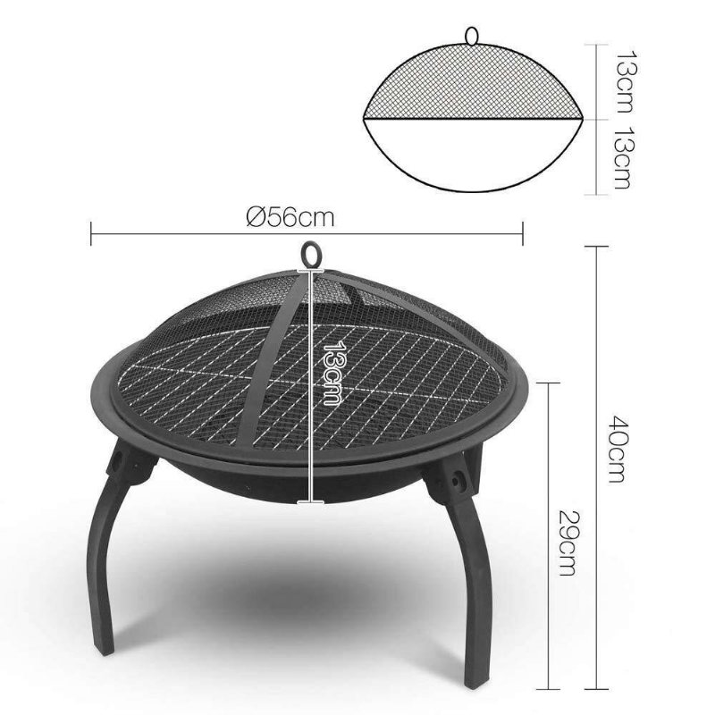 22 Tums Hopfällbar Ståleldstad Bbq Grill Rund Eldskål Lättviktig Med Stockgaller Mesh-överdrag Bbq Spis För Camping Picknick Bonfire Uteplats Trädgård