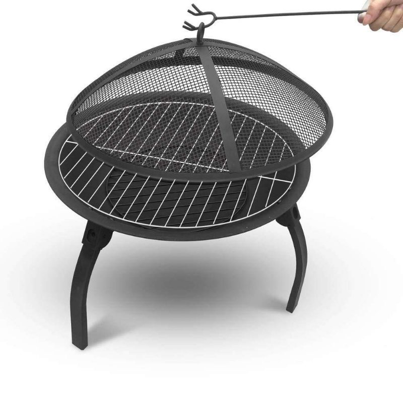 22 Tums Hopfällbar Ståleldstad Bbq Grill Rund Eldskål Lättviktig Med Stockgaller Mesh-överdrag Bbq Spis För Camping Picknick Bonfire Uteplats Trädgård