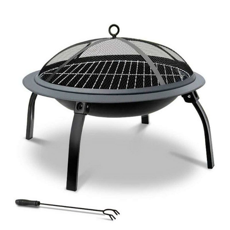 22 Tums Hopfällbar Ståleldstad Bbq Grill Rund Eldskål Lättviktig Med Stockgaller Mesh-överdrag Bbq Spis För Camping Picknick Bonfire Uteplats Trädgård