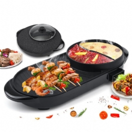 220v Elektrisk Multikokare 2-i-1 Hot Pot Bbq Ugn Rökfri Non Stick Grill Stekning Bakplåt