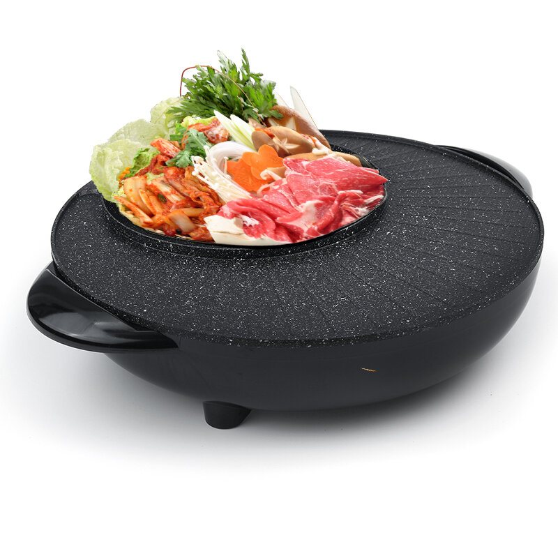 220v Elektrisk Multikokare 2-i-1 Hot Pot Bbq Ugn Rökfri Non Stick Grill Stekning Bakplåt