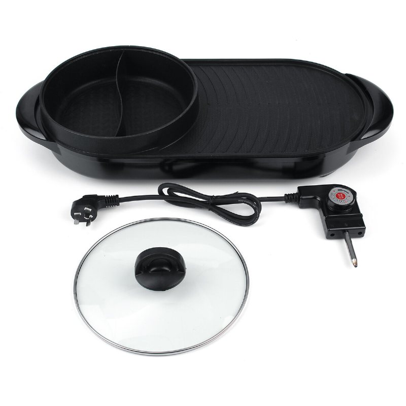 220v Elektrisk Multikokare 2-i-1 Hot Pot Bbq Ugn Rökfri Non Stick Grill Stekning Bakplåt