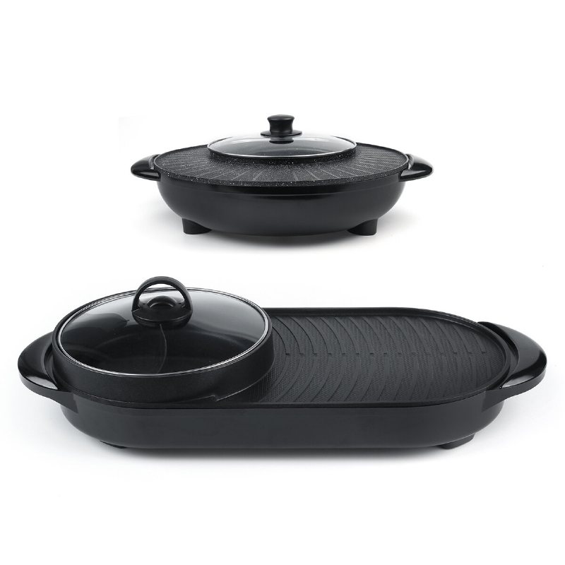 220v Elektrisk Multikokare 2-i-1 Hot Pot Bbq Ugn Rökfri Non Stick Grill Stekning Bakplåt