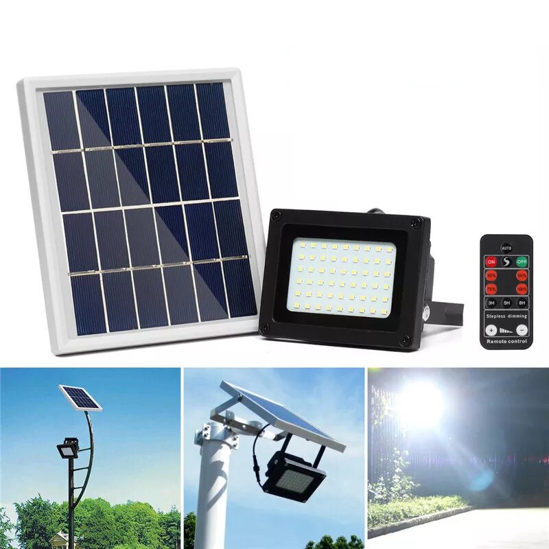 400lm 54 Led Solar Panel Flood Light Spotlight Project Lamp Ip65 Vattentät Utomhus Camping Nödlykta Med Fjärrkontroll