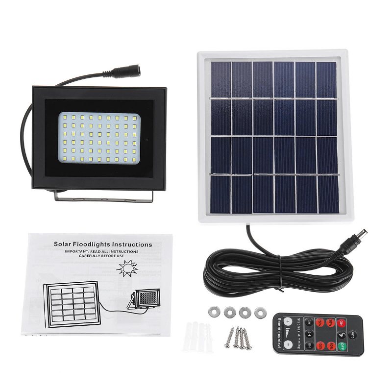 400lm 54 Led Solar Panel Flood Light Spotlight Project Lamp Ip65 Vattentät Utomhus Camping Nödlykta Med Fjärrkontroll