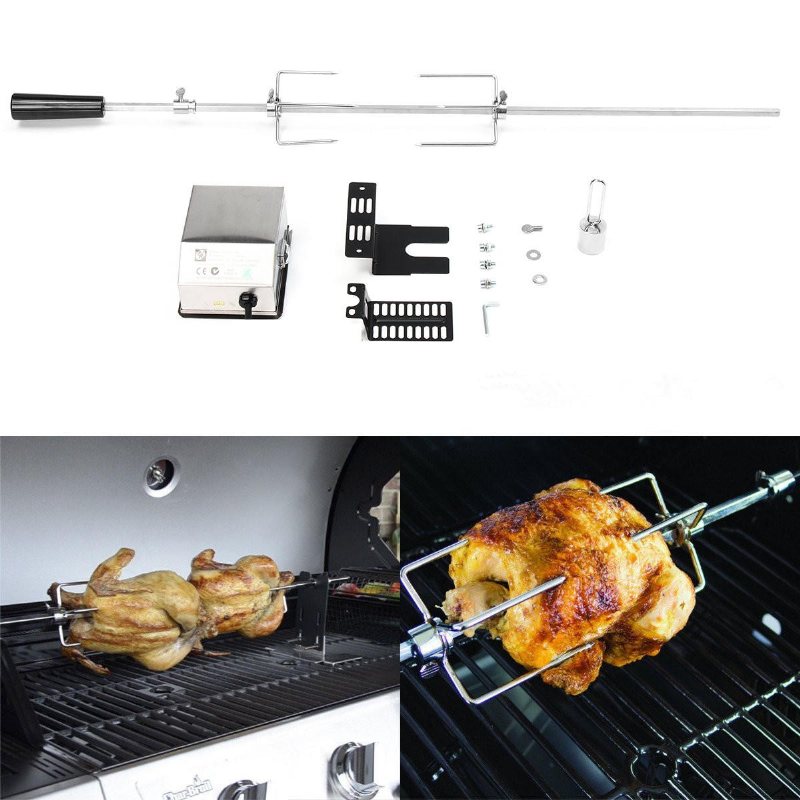 4w Rostfritt Stål Rotisserie Bbq Grill Roaster Spit Rod Bbq Verktygsset Camping Kol-satser