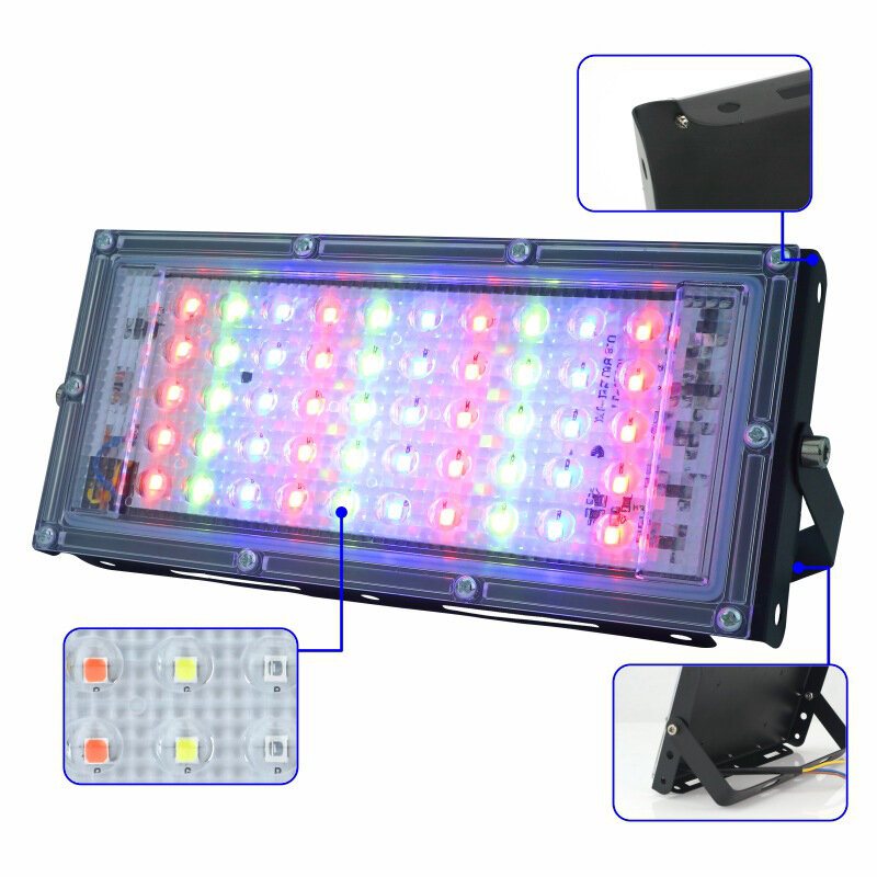 50w Rgb Led Flood Light Ac 220v 230v 240v Utomhus Floodlight Spotlight Ip65 Vattentät Led Street Lamp Landskapsbelysning