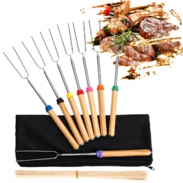 8 St. Stekpinnar Teleskoperande 12"-32" Smore Sticks Grillspett Set Med Trähandtag För Bbq Hot Dog Gaffel Fire Pit Camping Köksredskap