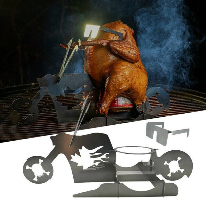 Bärbar Kyckling Grillställ Grill Ugn Anka Hållare Motorcykel Form Bbq Rostfritt Stål Rackverktyg