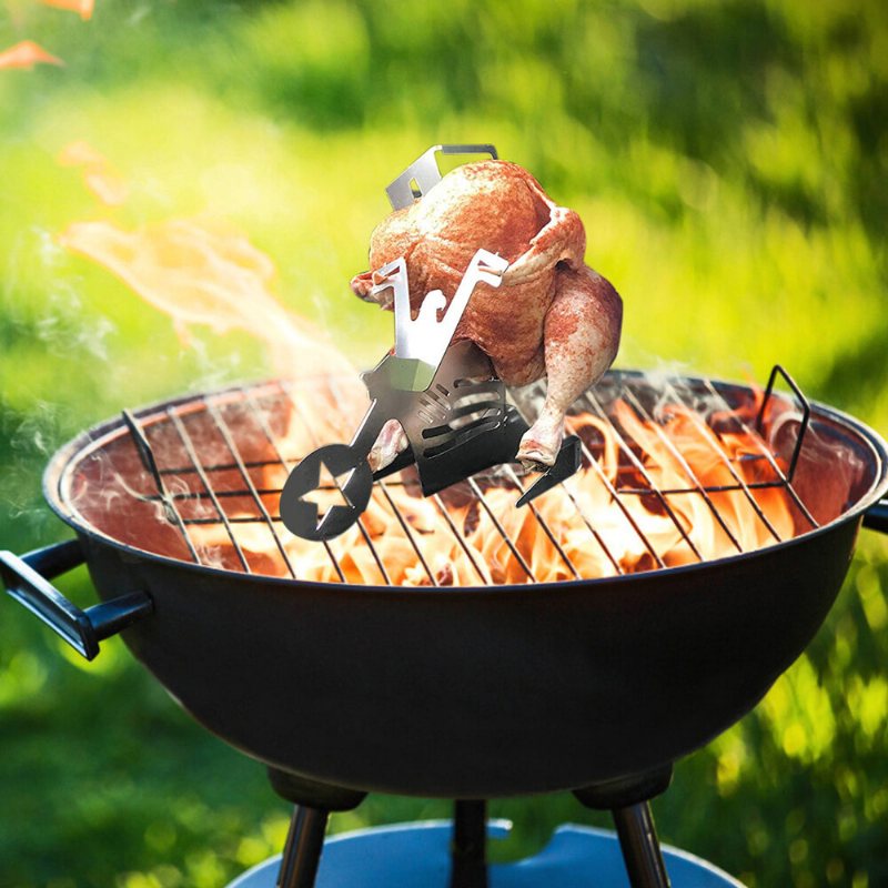 Bärbar Kyckling Grillställ Grill Ugn Anka Hållare Motorcykel Form Bbq Rostfritt Stål Rackverktyg