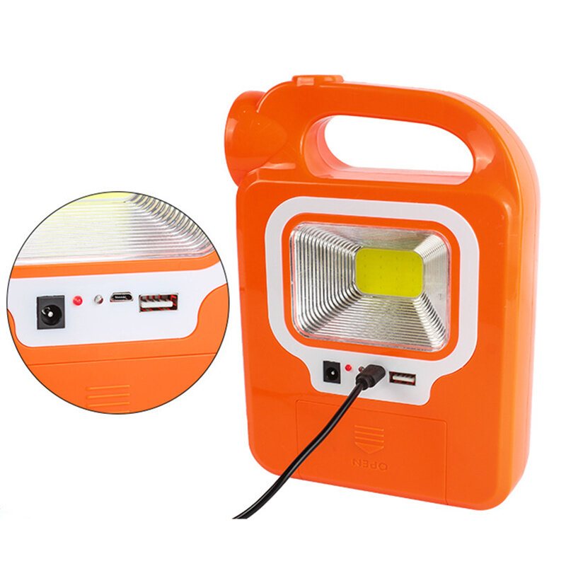 Bärbar Solar Lantern Cob Led Arbetslampa Nödspotlight Usb Uppladdningsbar Handlampa För Utomhusvandring Camping