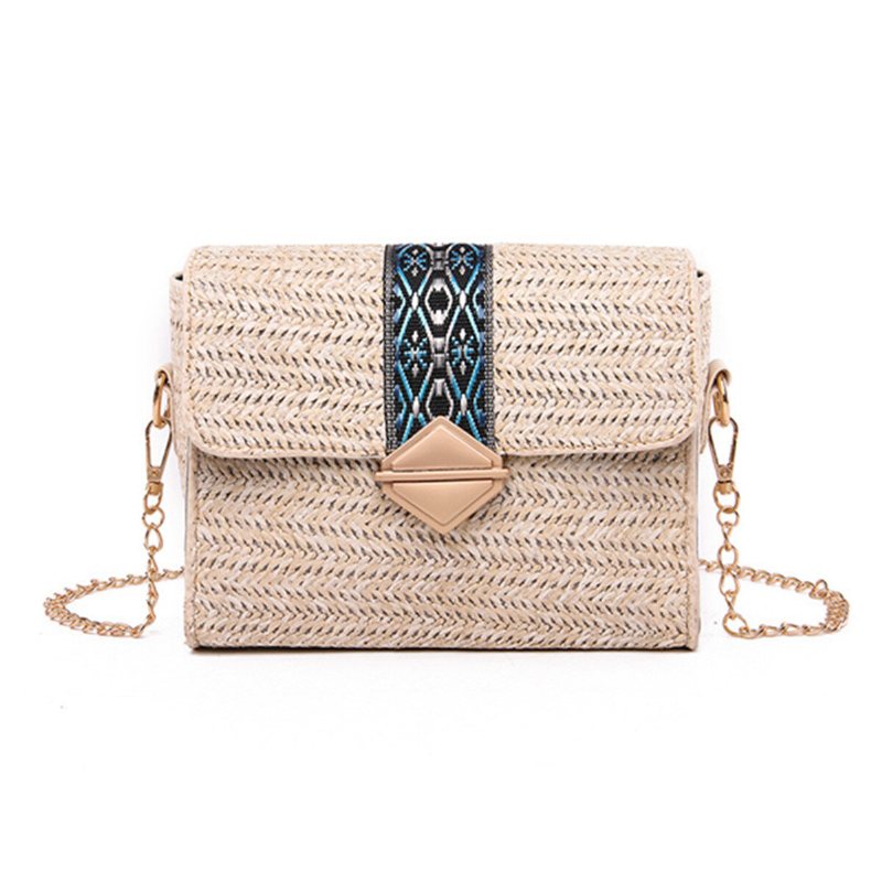 Dam Sommar Beach Straw Bag Bohemian Crossbody Messenger Shoulder Chain Bag