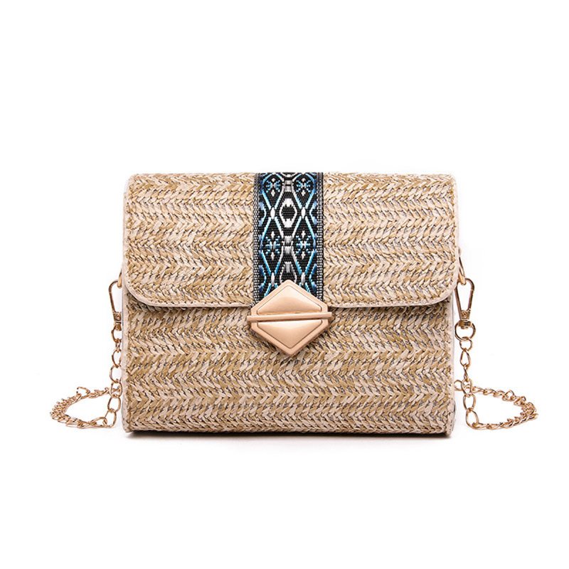 Dam Sommar Beach Straw Bag Bohemian Crossbody Messenger Shoulder Chain Bag