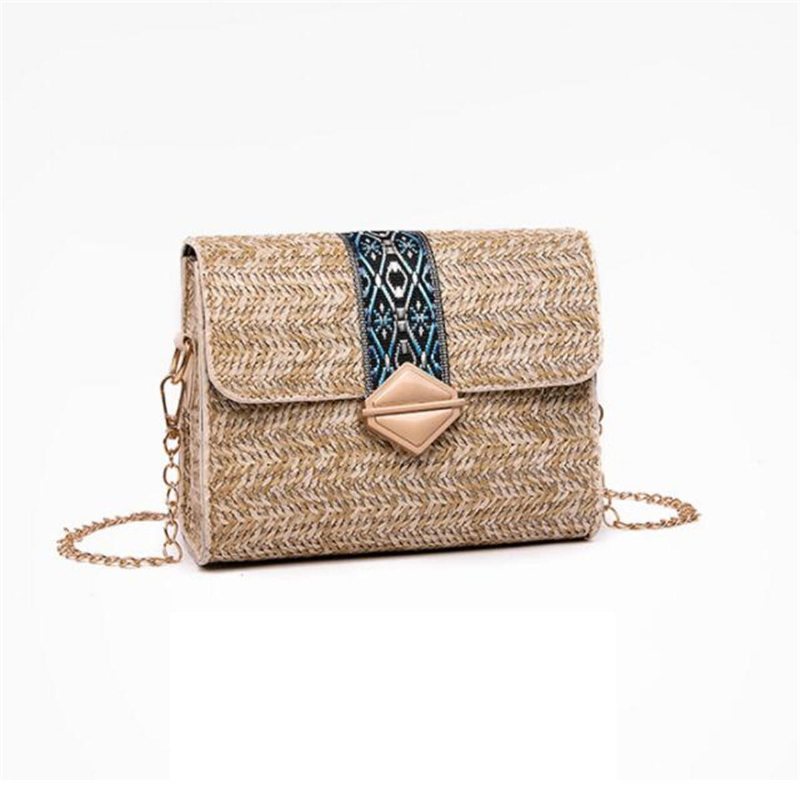 Dam Sommar Beach Straw Bag Bohemian Crossbody Messenger Shoulder Chain Bag