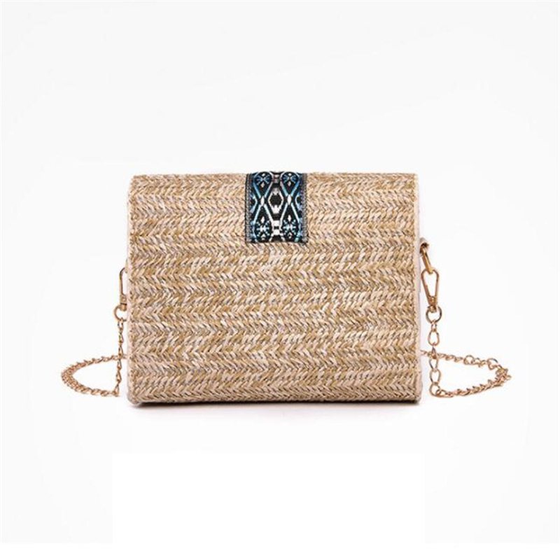 Dam Sommar Beach Straw Bag Bohemian Crossbody Messenger Shoulder Chain Bag