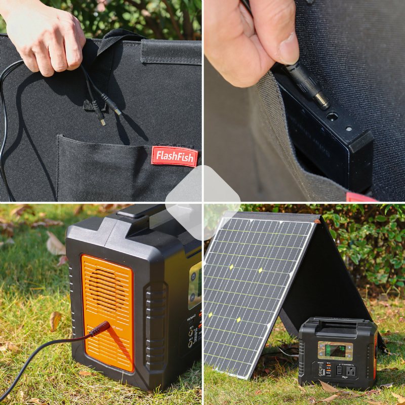 Eu/us Direct Flashfish 100w 18v Bärbar Solpanel 5v Usb Vikbara Solceller Utomhusströmförsörjning Camping Trädgård För Kraftstation