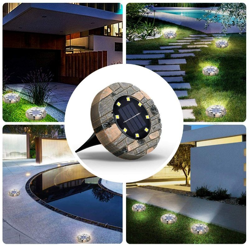 Glime 8-pack Solar Ground Lights 8 Led Disk Utomhus Uppgraderad Trädgård Vattentät Ljus In-ground För Pathway Gångväg Uppfart Gräsmatta Yard Uteplats