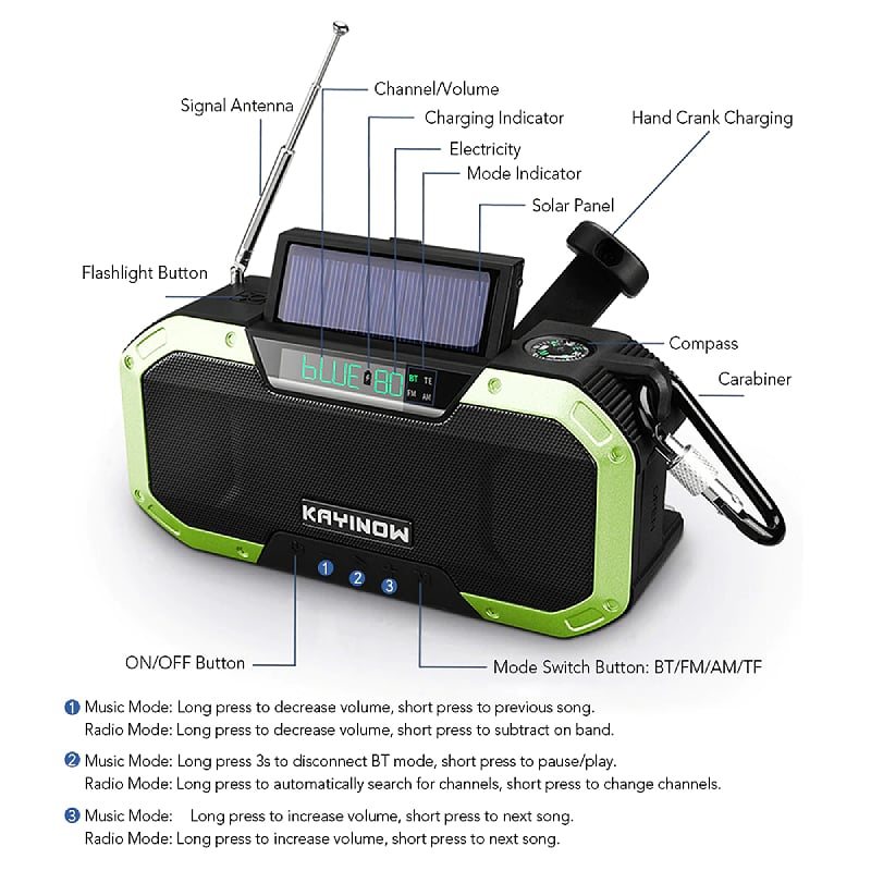 Handvev Radio Solar Power Bank Laddare Flash Light