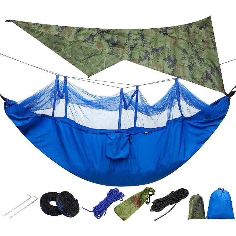 Lättvikts Bärbar Camping Hängmatta Och Tält Markis Regn Fluga Tarp 2000 Vattentät Myggnät Canopy 210t Nylon Hängmattor Trädband Solskydd Sky Skärmbelastning 300kg