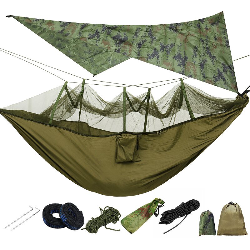 Lättvikts Bärbar Camping Hängmatta Och Tält Markis Regn Fluga Tarp 2000 Vattentät Myggnät Canopy 210t Nylon Hängmattor Trädband Solskydd Sky Skärmbelastning 300kg