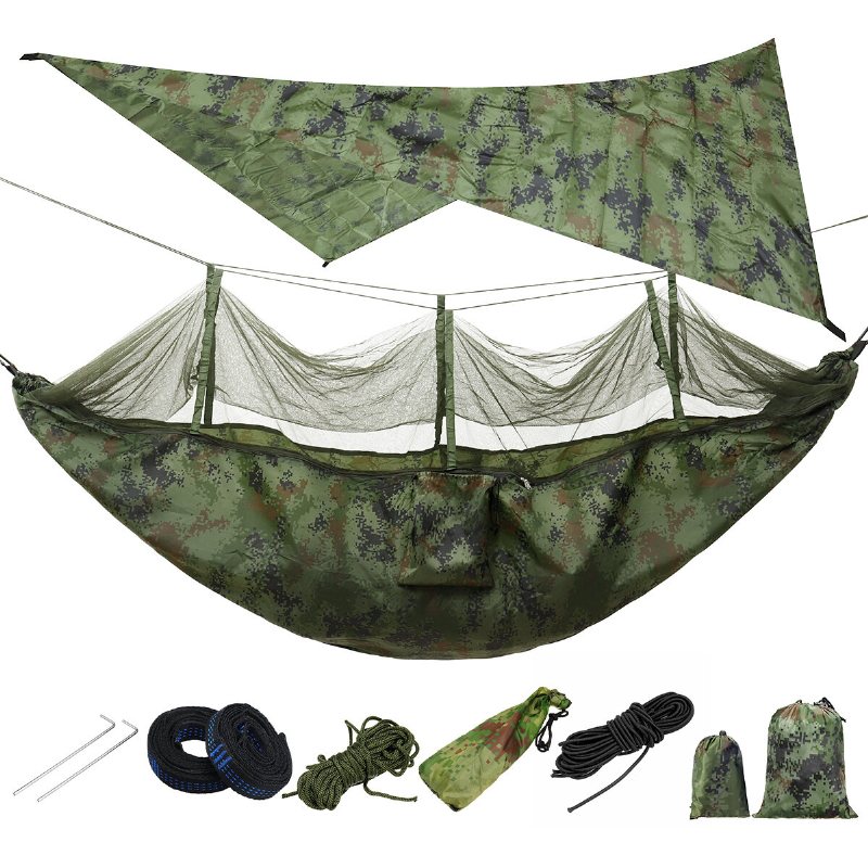 Lättvikts Bärbar Camping Hängmatta Och Tält Markis Regn Fluga Tarp 2000 Vattentät Myggnät Canopy 210t Nylon Hängmattor Trädband Solskydd Sky Skärmbelastning 300kg