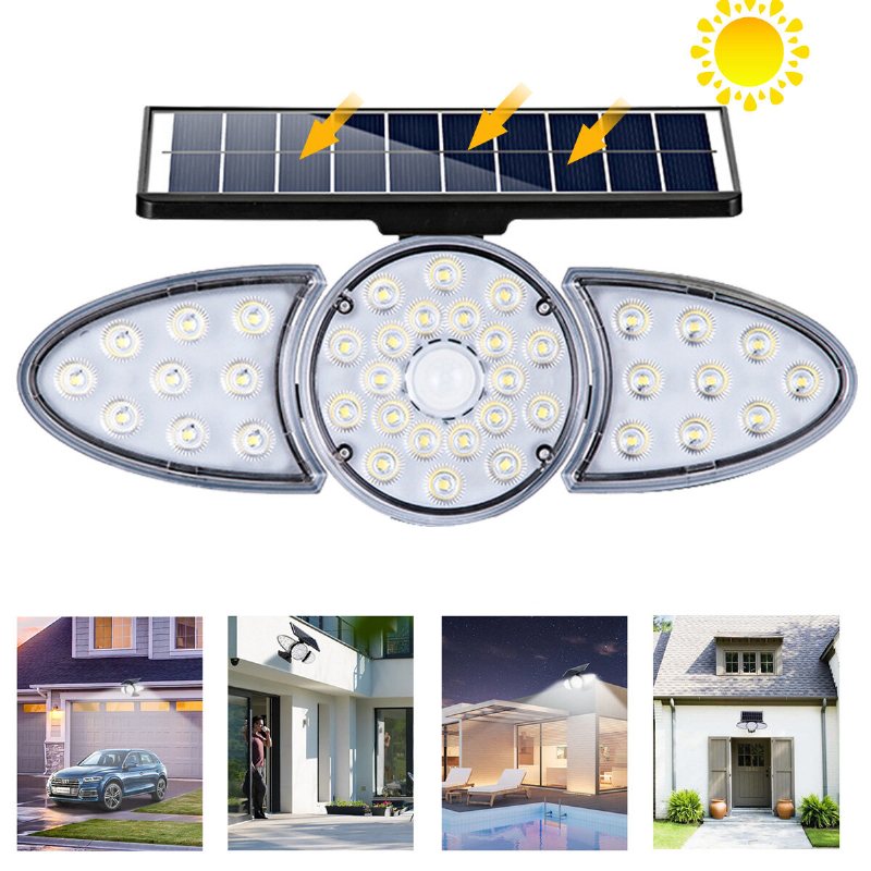 Led Solar Vägglampa Justerbart Huvud Ip65 Vattentätt Super Bright Body Sensor Light Spotlight För Utomhusträdgård