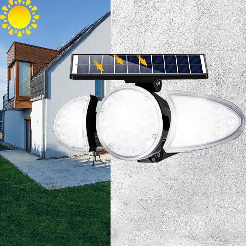 Led Solar Vägglampa Justerbart Huvud Ip65 Vattentätt Super Bright Body Sensor Light Spotlight För Utomhusträdgård