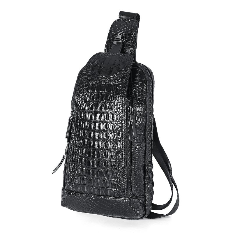 Mäns Nya Läderkrokodilmönster Bröstväska Sling Backpack Crossbody-väskor