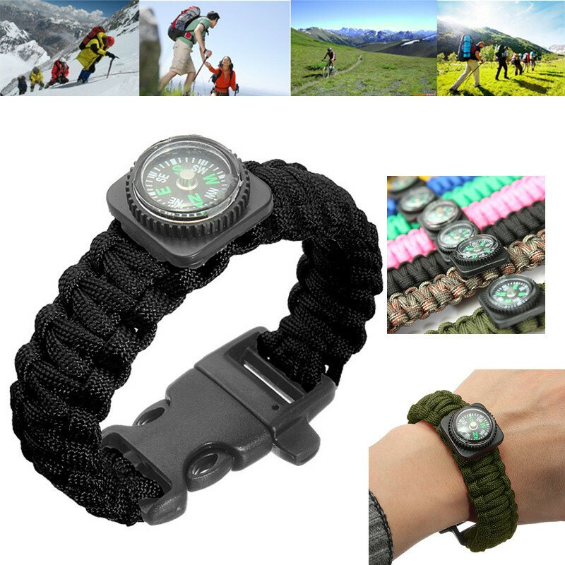 Survival Paracord Armband Whistle Luminous Military Watch Wrist