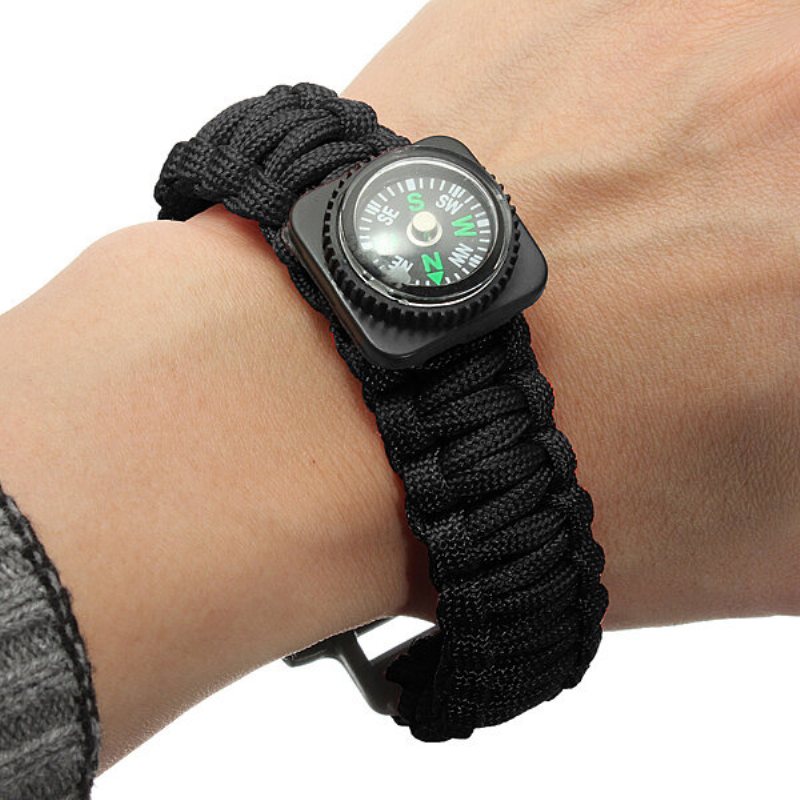 Survival Paracord Armband Whistle Luminous Military Watch Wrist