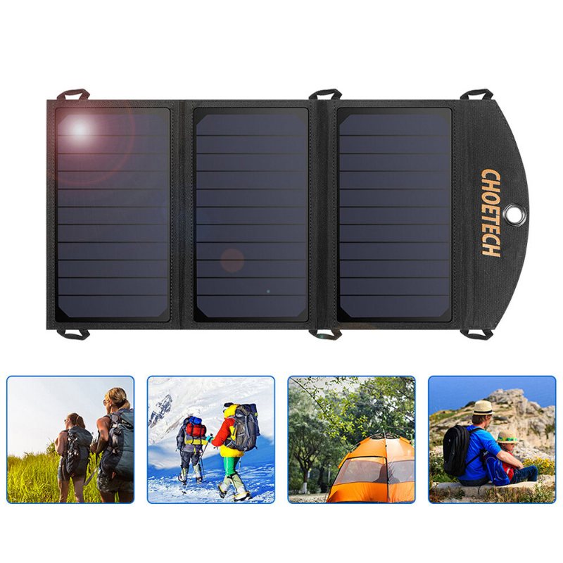 Us Direct Choetech 19w Solpanel Dubbel Usb-port Vattentät Lätt Telefonladdare Utomhus Camping Resor