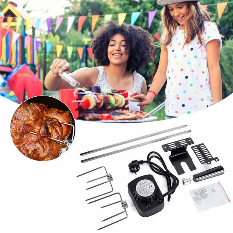 Utomhus Automatisk Eletric Bbq Grill Rotisserie Motor Rostfritt Stål Grillställ Roterande Gaffelsatser Maskin Eu/us/au Plugg