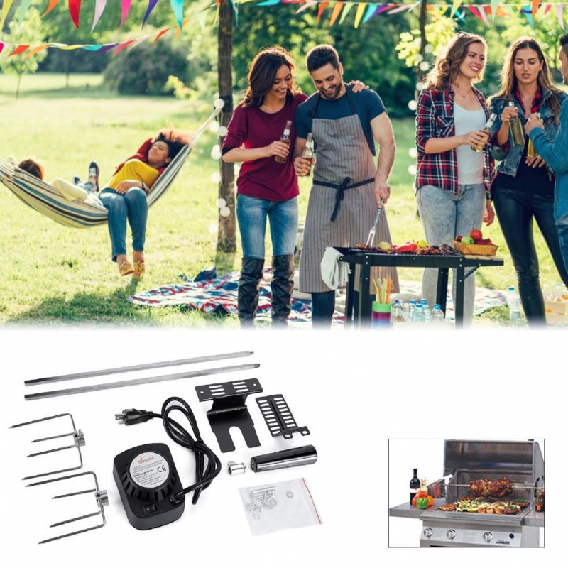 Utomhus Automatisk Eletric Bbq Grill Rotisserie Motor Rostfritt Stål Grillställ Roterande Gaffelsatser Maskin Eu/us/au Plugg