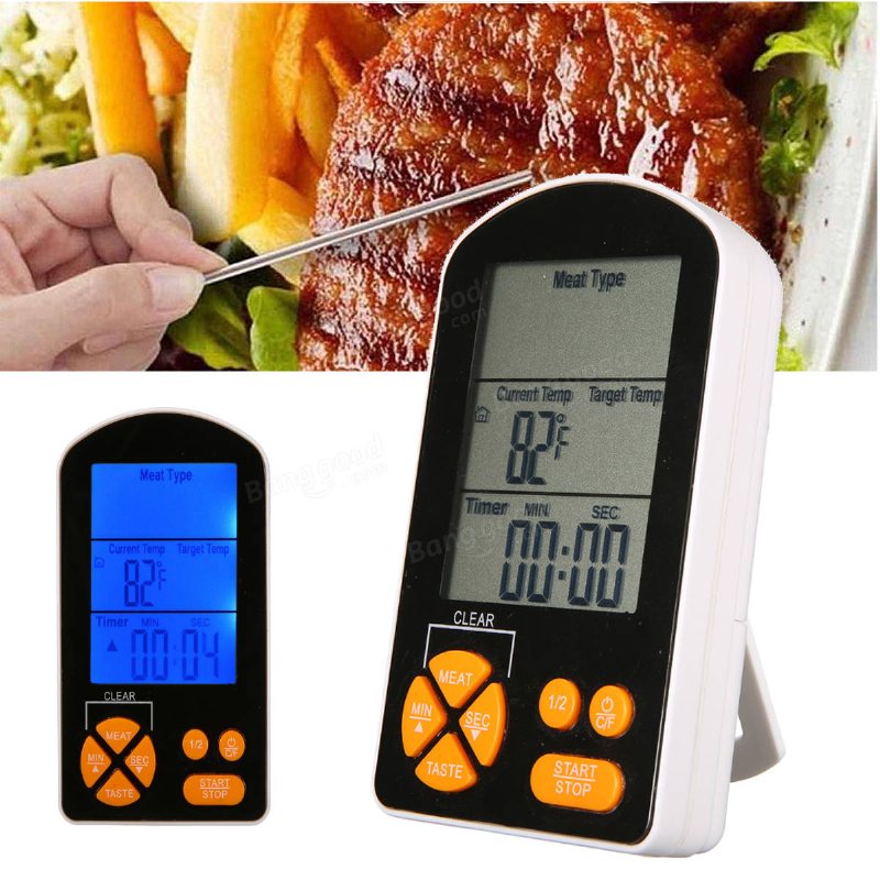 Utomhus Bbq Matlagning Digital Lcd-fjärrtermometer Med Inbyggt Timerlarm Aaa-batteri