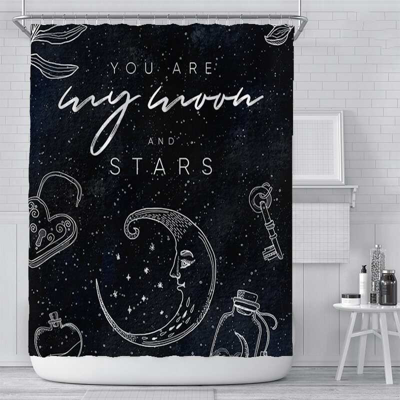 180x180cm Vattentät Duschdraperi Star Digitaltryck Polyester För Badrumsinredning