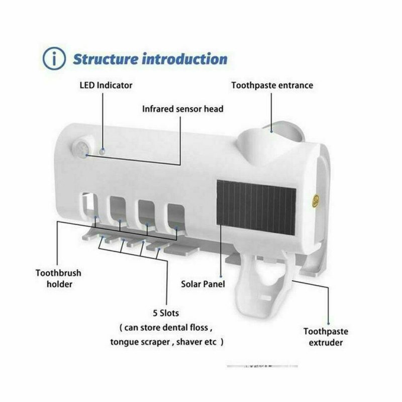 2 I 1 Solar Uv-ljus Ultraviolett Intelligent Tandborsthållare Sterilisator Set Tandborstesterilisator