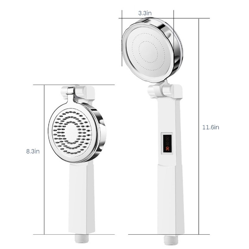 2 St Digital Duschhuvud Clamshell Handhållen Trycksatt Bakre Lucka Gnidning 3-nivå Temperaturdisplay