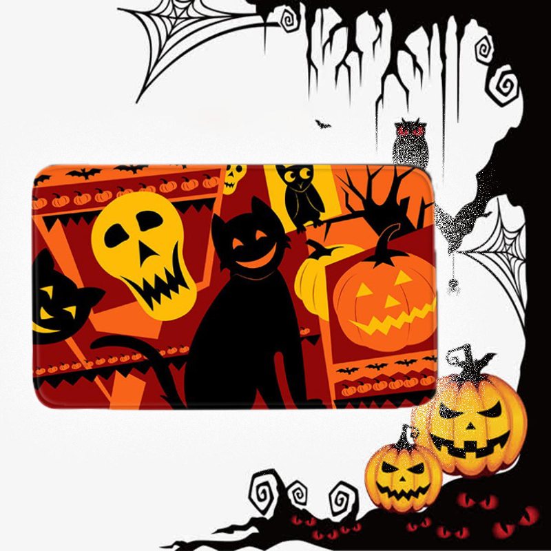 3pc Halloween Print Matta Badrum Halkfri Piedestal Lock Toalettöverdrag Badmatta Set