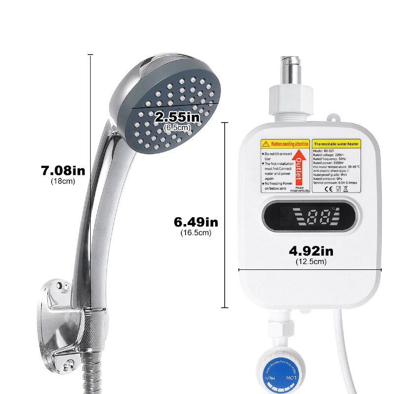 Eu Direct 3500w 220v Mini Varmvattenberedare Varm Elektrisk Tanklös Hushållsbadkran Med Duschhuvud Lcd Temperaturdisplay