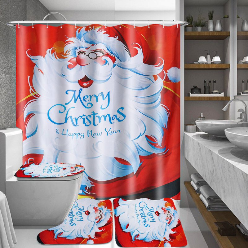 Santa Claus Jul Duschdraperi Vattentät Polyester Tyg Badkar Gardin Set