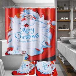 Santa Claus Jul Duschdraperi Vattentät Polyester Tyg Badkar Gardin Set