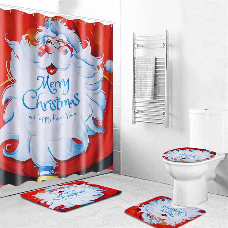 Santa Claus Jul Duschdraperi Vattentät Polyester Tyg Badkar Gardin Set