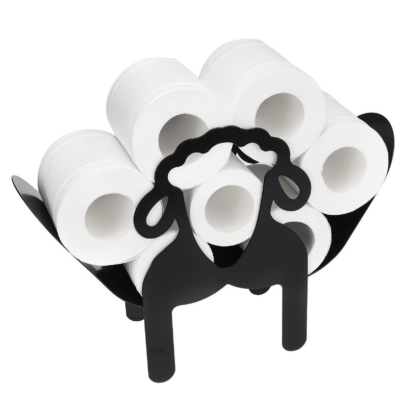 Svart Toalettpappershållare Metal Sheep Form Tissue Storage Rack