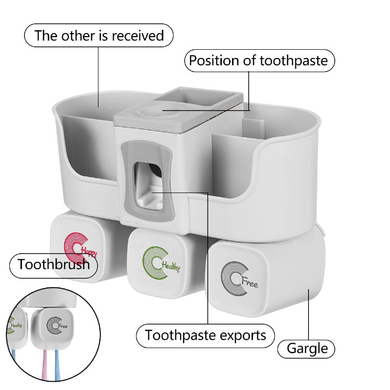 Tandborsthållare Multifunktionsvägg Tandkrämspressdispenser För Badrumstillbehör Förvaringsställ