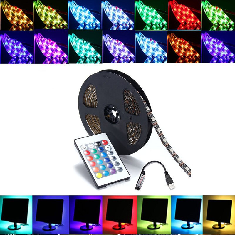 0.5/1/2/3/4/5m Smd5050 Rgb Led Strip Lamp Bar Tv Bakgrundsbelysningssats + Usb-fjärrkontroll Dc5v