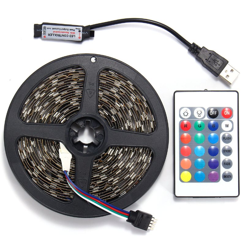 0.5/1/2/3/4/5m Smd5050 Rgb Led Strip Lamp Bar Tv Bakgrundsbelysningssats + Usb-fjärrkontroll Dc5v